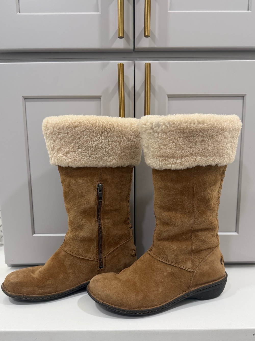 UGG Chestnut Suede Mid-Calf Shearling Boots